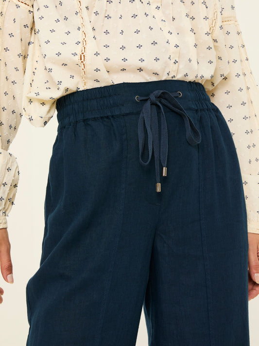 Yorteeza Navy Wide Leg Linen Classic Trousers - Yorteeza