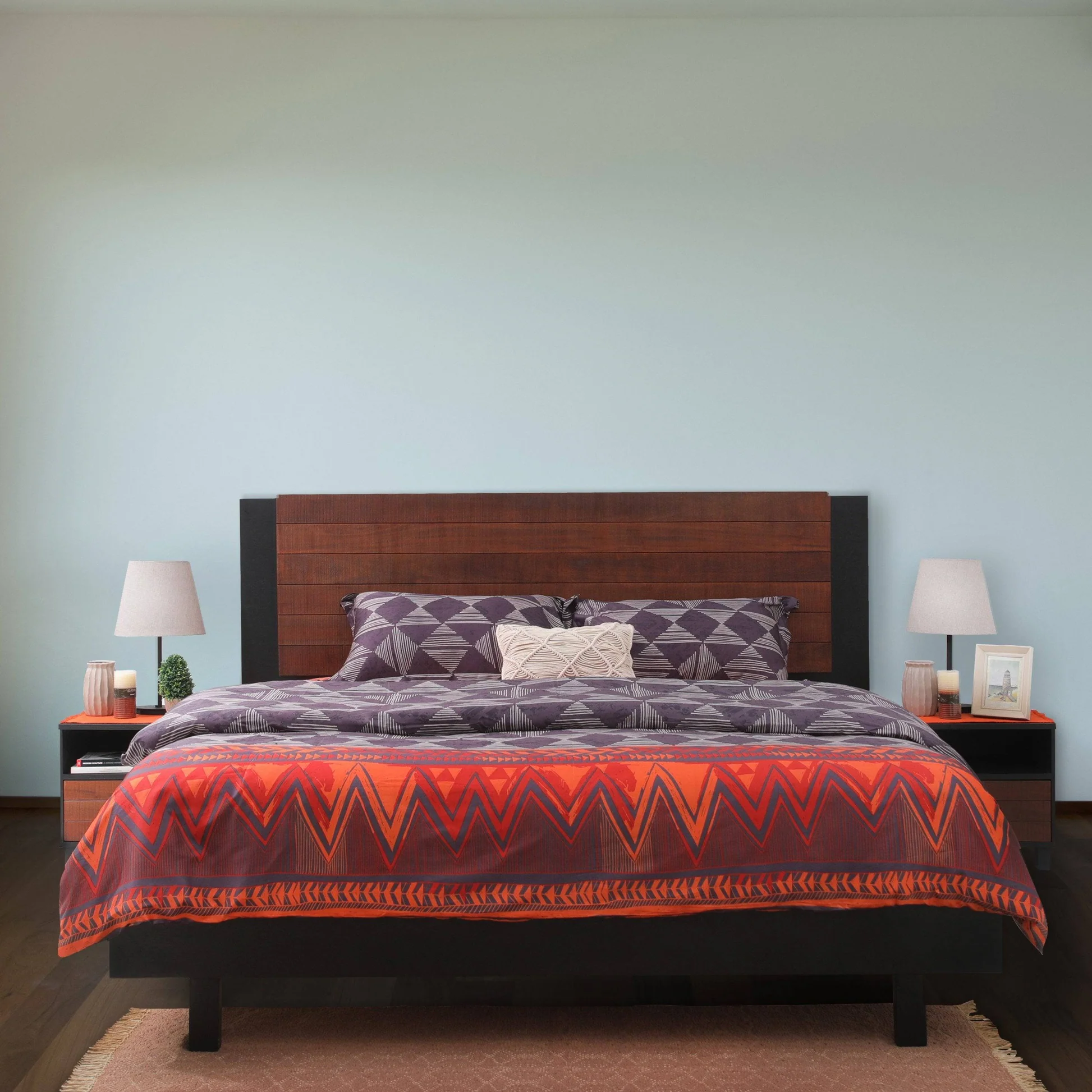 Yorteeza Morris X Bed with 2 Side Tables Set